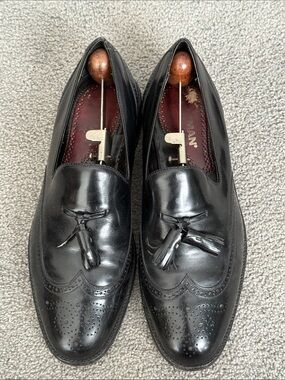 Freeman UltraFlex Black Leather Tassel Wingtip Loafers. #196610. Size 9.5